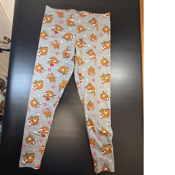 Time and Tru Pants - Time and Tru Women Holiday Sloth Christmas Leggings Gray Size L 12-14 Festive K8